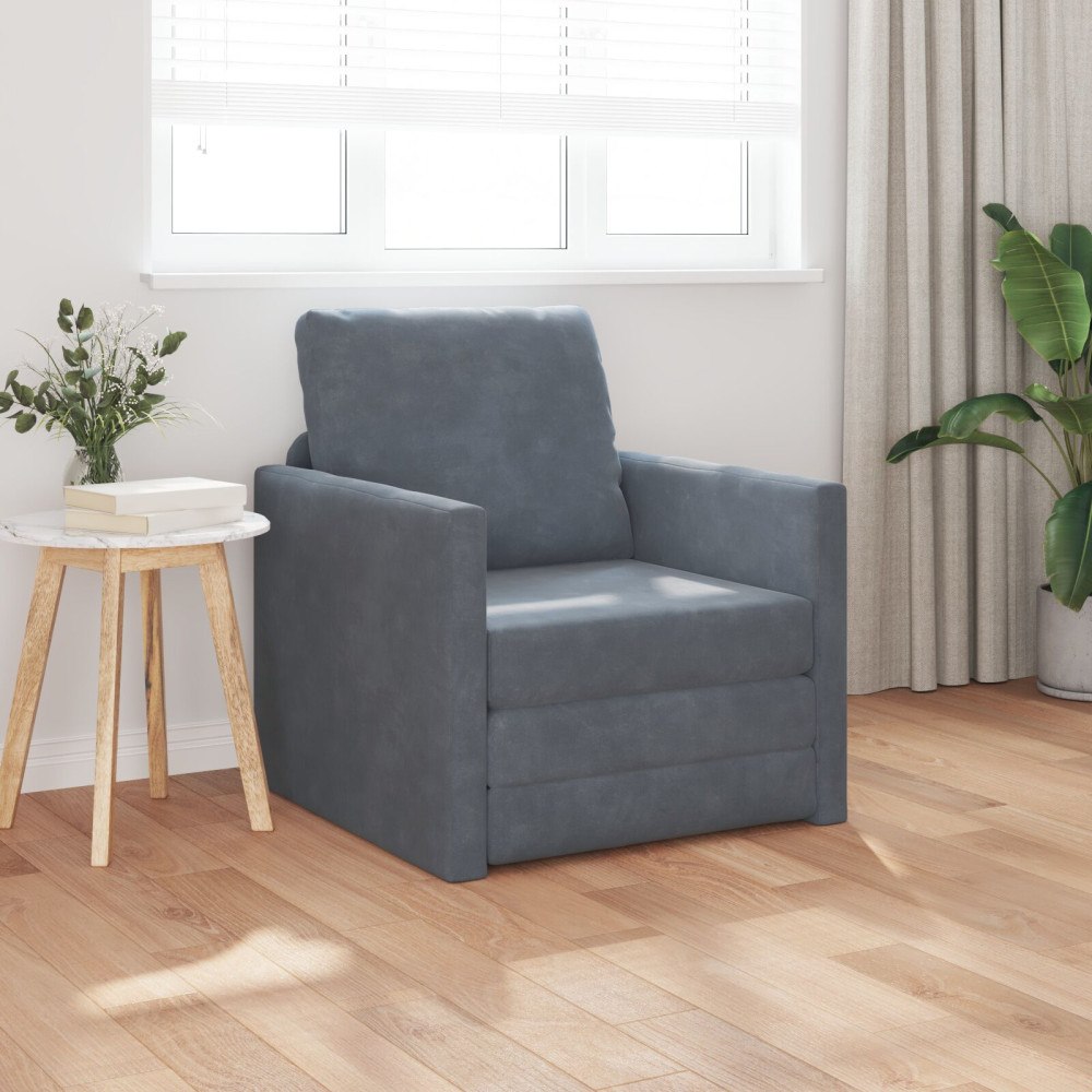 vidaXL Floor Sofa Single Convertible Velvet 74x77x81 cm Mörkgrå