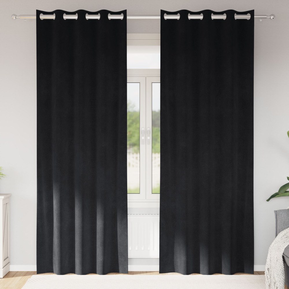 vidaXL Gardiner med öljett 2 stycken Svart Sammet