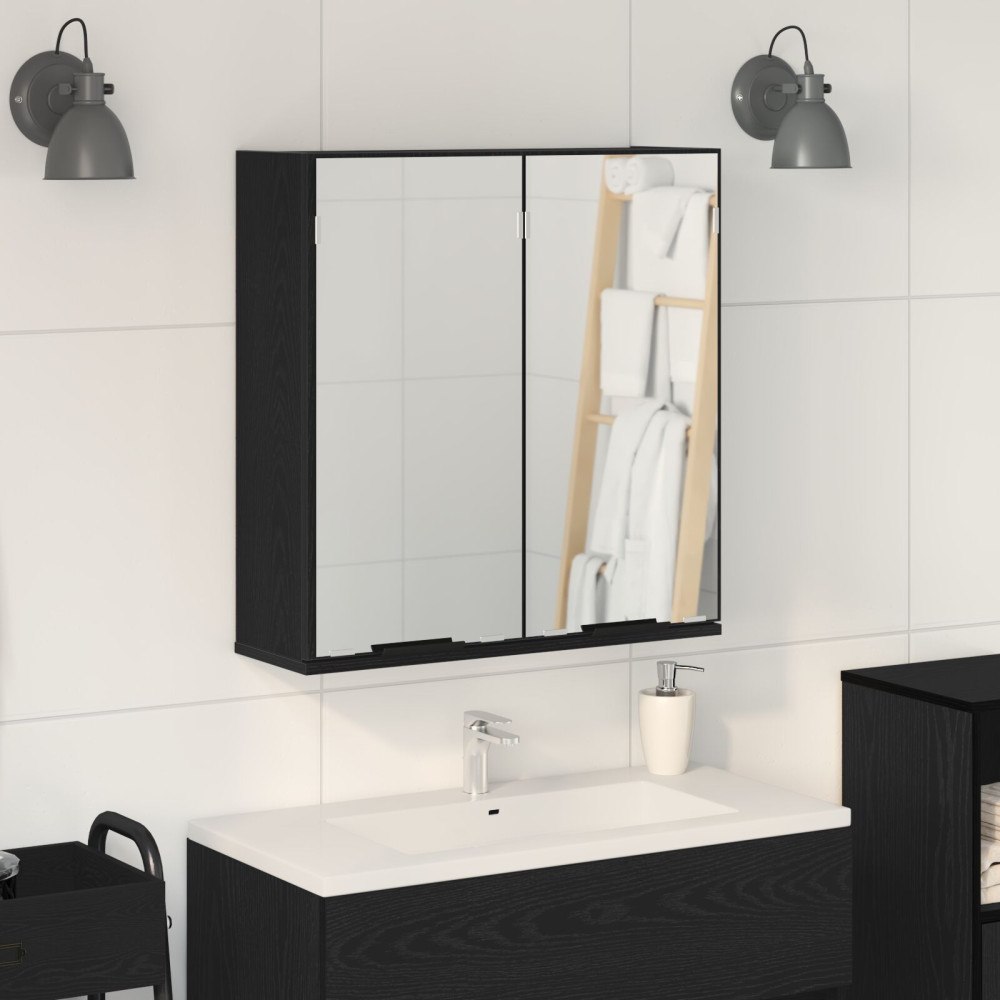 vidaXL Badrumsspegelskåp - Svart Ek, 64x20x66.5 cm, Tillverkad av Konstruerat Trä
