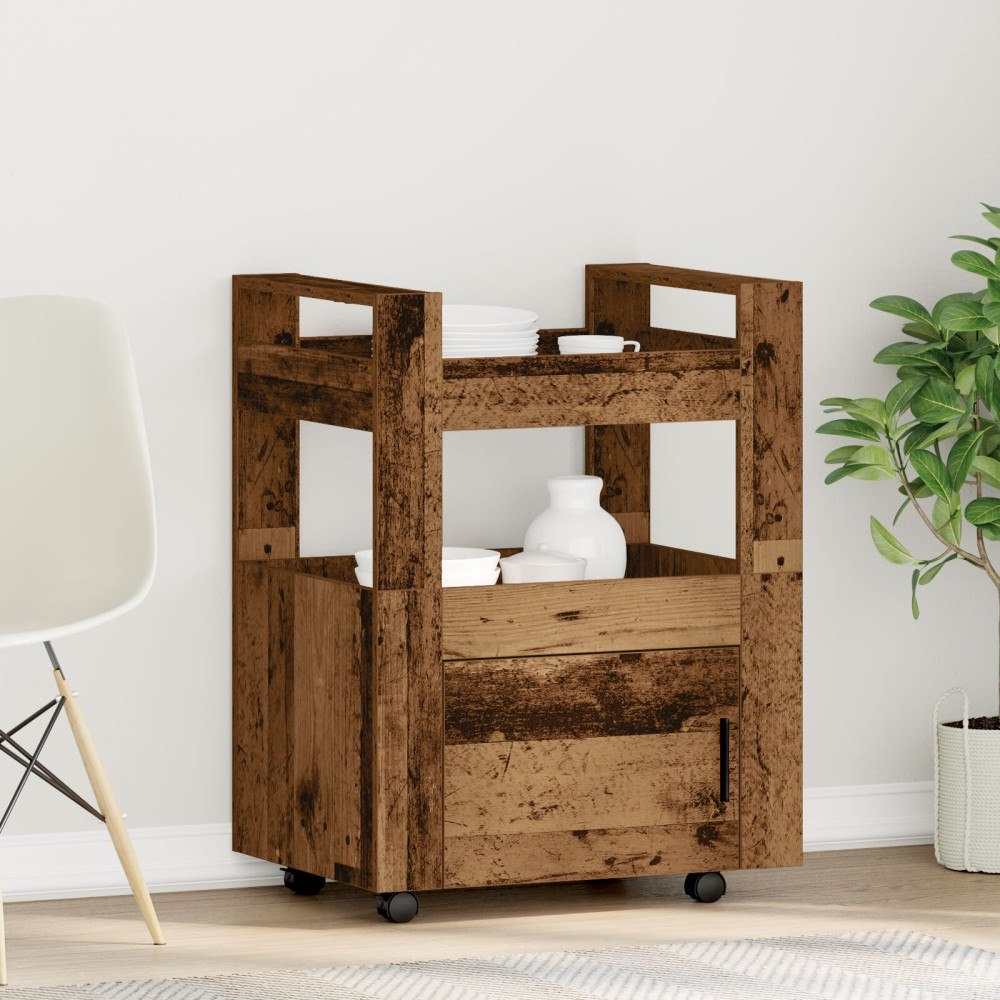 vidaXL Köksvagn återvunnet trä 60x45x80 cm konstruerat trä