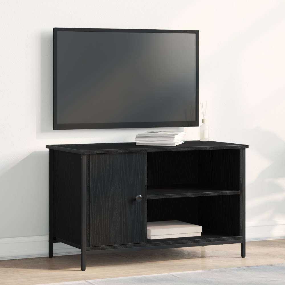 vidaXL TV-bänk Svart Ek 80x40x50 cm Konstruerat trä och Stål