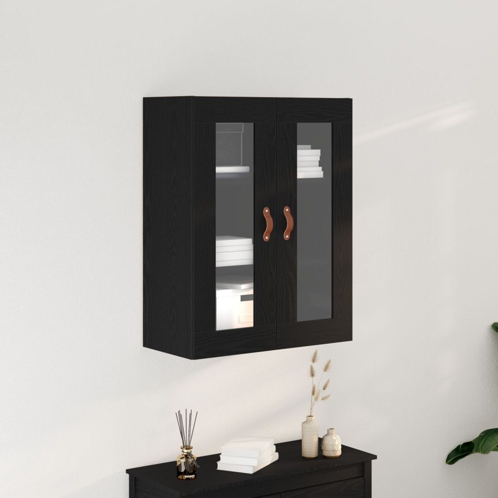 vidaXL Väggmonterat skåp med glasdörrar svart ek 69,5x34x90 cm