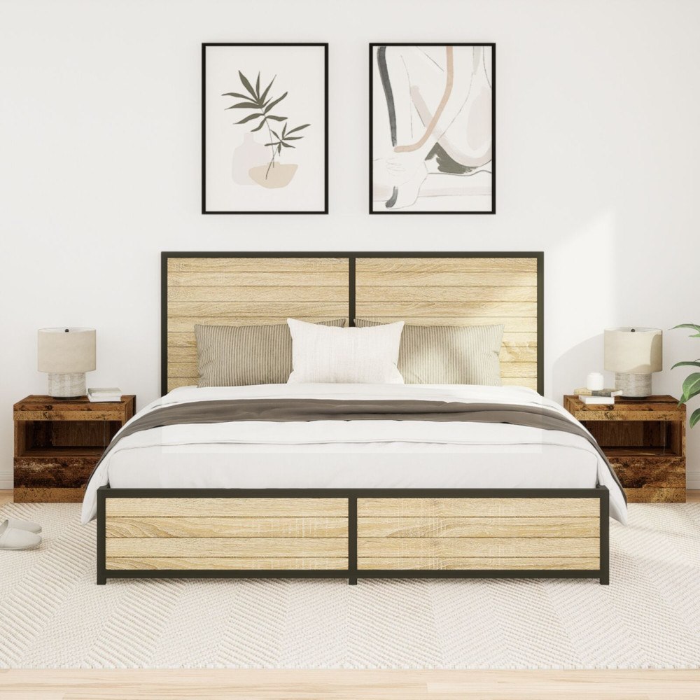 vidaXL Sängbord med LED-lampor 2 st Gamla trä 50x40x45 cm