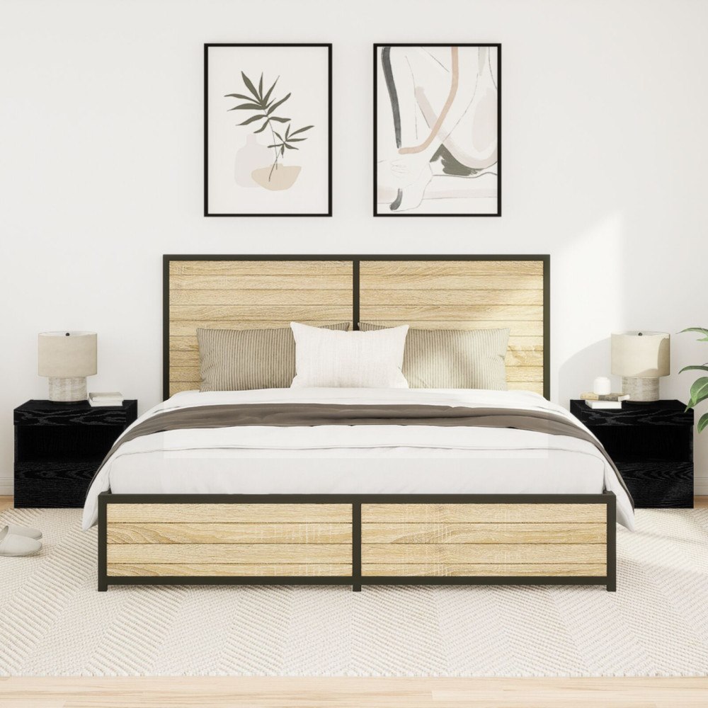 vidaXL Sängbord med LED-lampor 2 st svart ek 50x40x45 cm