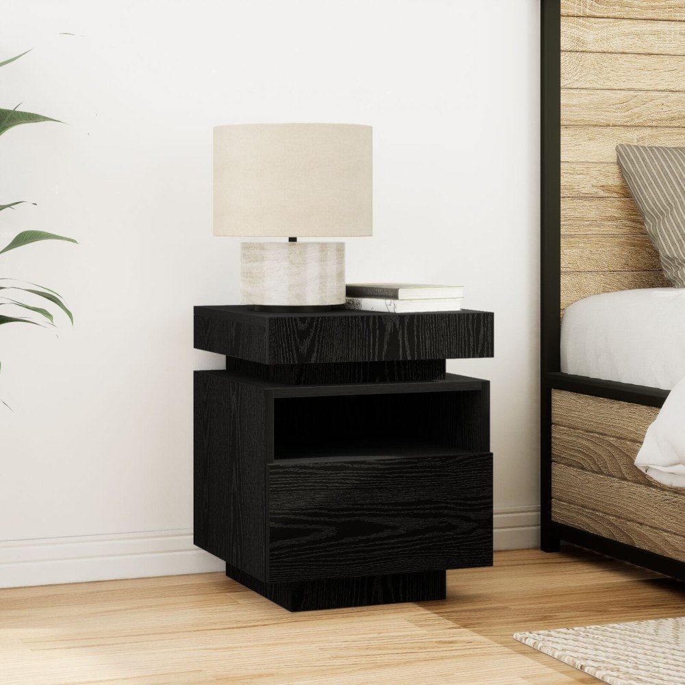 vidaXL Sängbord med LED-lampor svart ek 40x39x48,5 cm