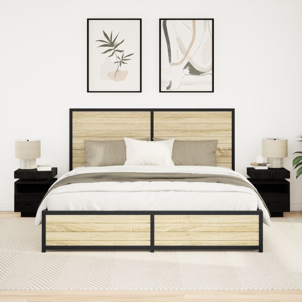 vidaXL Sängbord med LED-lampor 2 st Svart Ek 40x39x48,5 cm