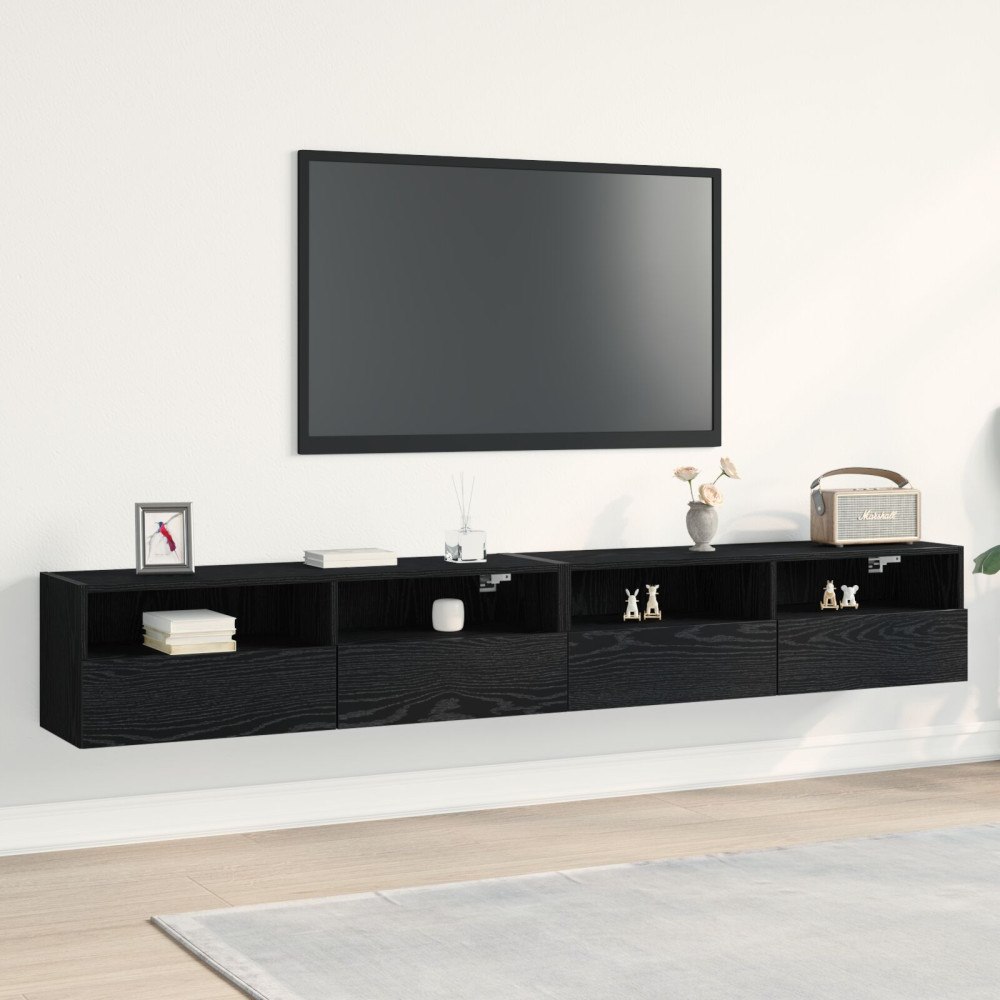 vidaXL TV-väggskåp 2 st Svart Ek 100x30x30 cm Konstruerat trä