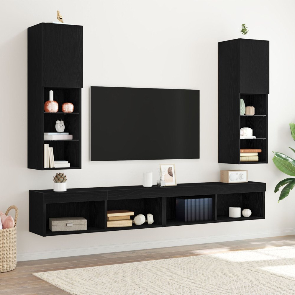 vidaXL TV-skåp med LED 2 st svart ek 30,5x30x102 cm konstruerat trä