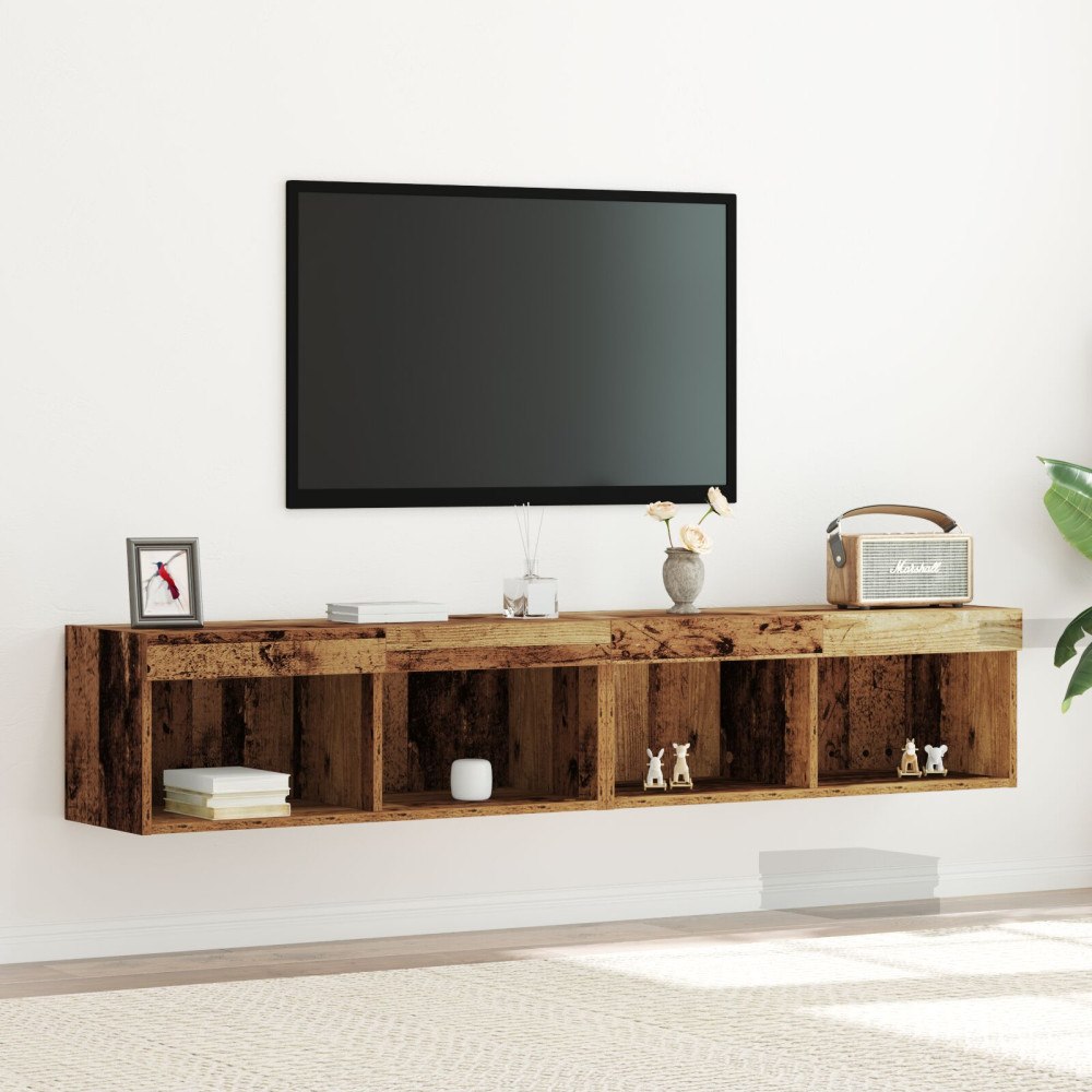 vidaXL TV Väggskåp med LED-lampor 2 st Gamla trä 80x30x30 cm