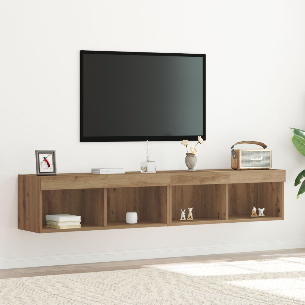vidaXL TV-väggskåp med LED-lampor 2 stycken Artisan Ek 80x30x30 cm