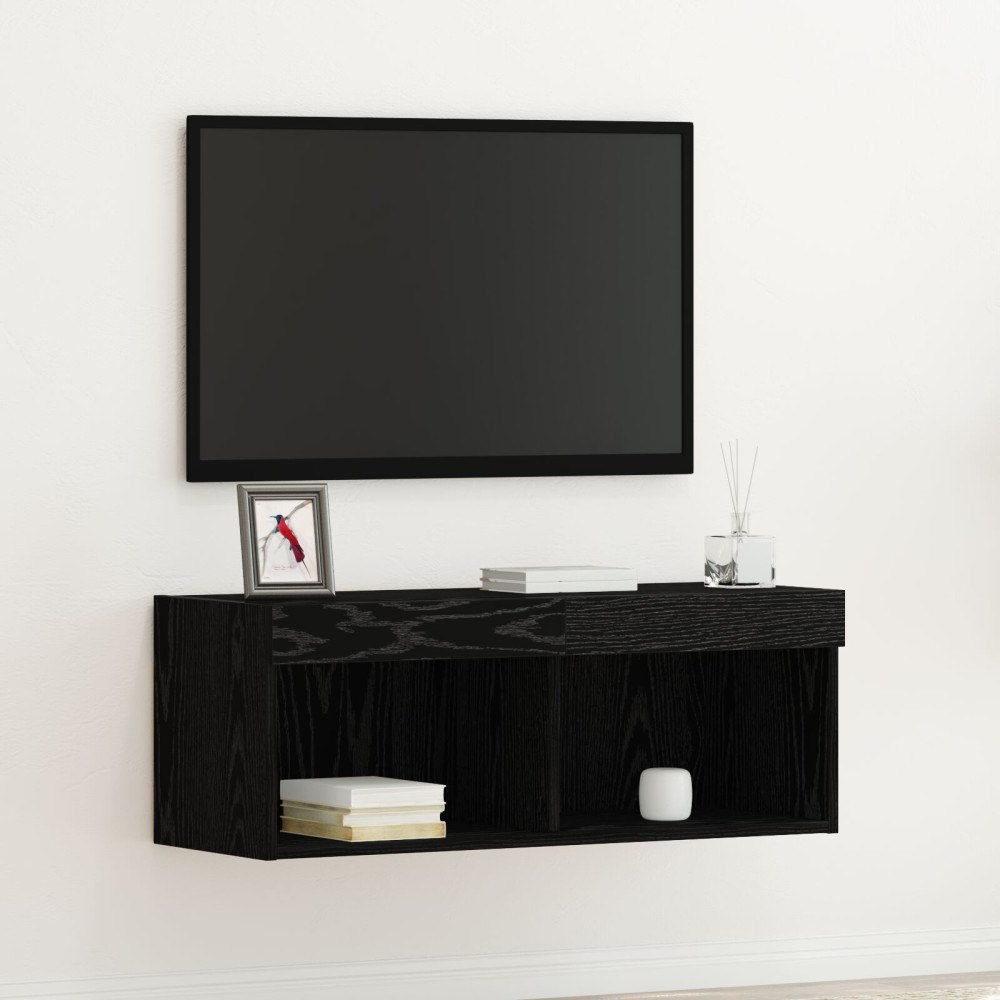 vidaXL TV Väggskåp med LED-lampor Svart Ek 80x30x30 cm