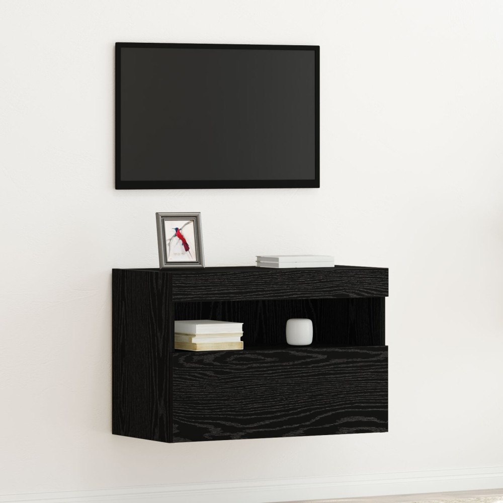 vidaXL TV Väggskåp med LED-lampor Svart Ek 60x30x40 cm