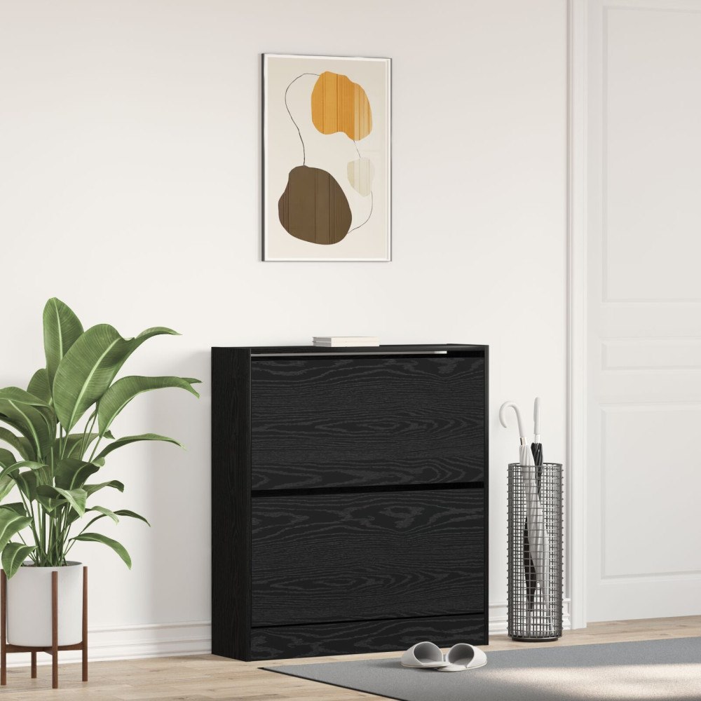 vidaXL Skoskåp med nedfällbar låda svart ek 80x21x87,5 cm