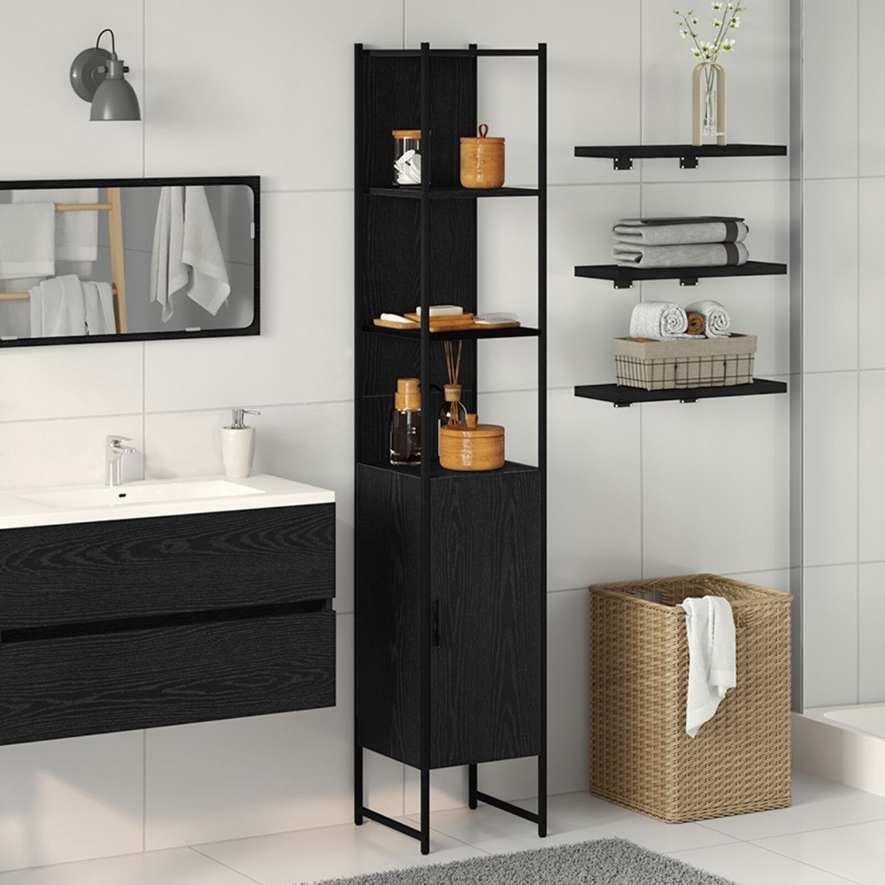 vidaXL Badrumsskåp svart ek 33x33x185,5 cm konstruerat trä