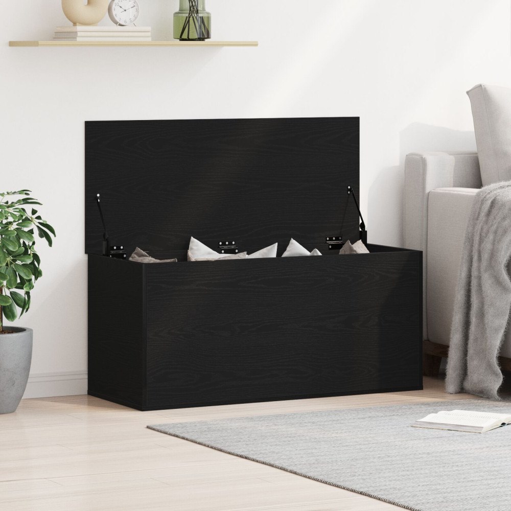 vidaXL Förvaringsbox med lock Svart ek 100x42x46 cm Konstruerat trä