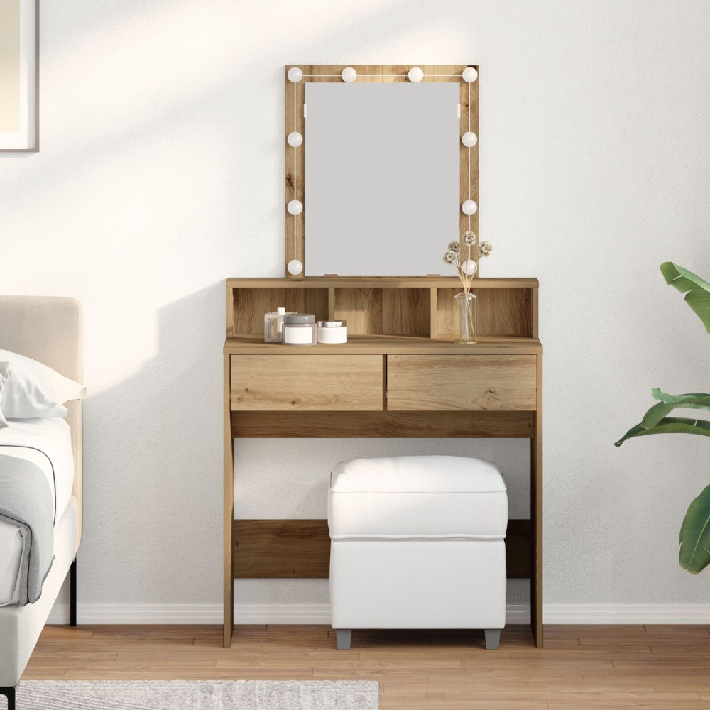 vidaXL Sminkbord med Spegel och LED-lampor i Artisan Ek Konstruerat Trä