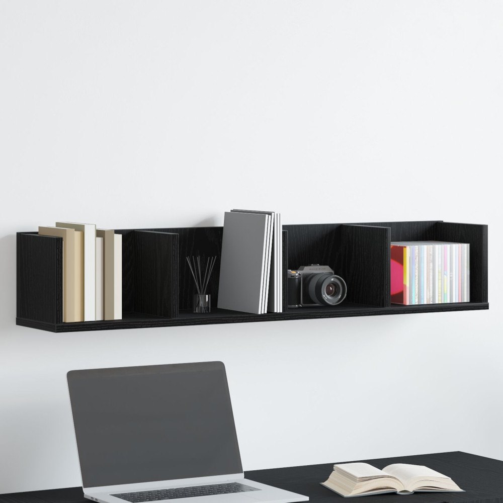 vidaXL Vägghylla för CD svart ek 100x18x18 cm konstruerat trä