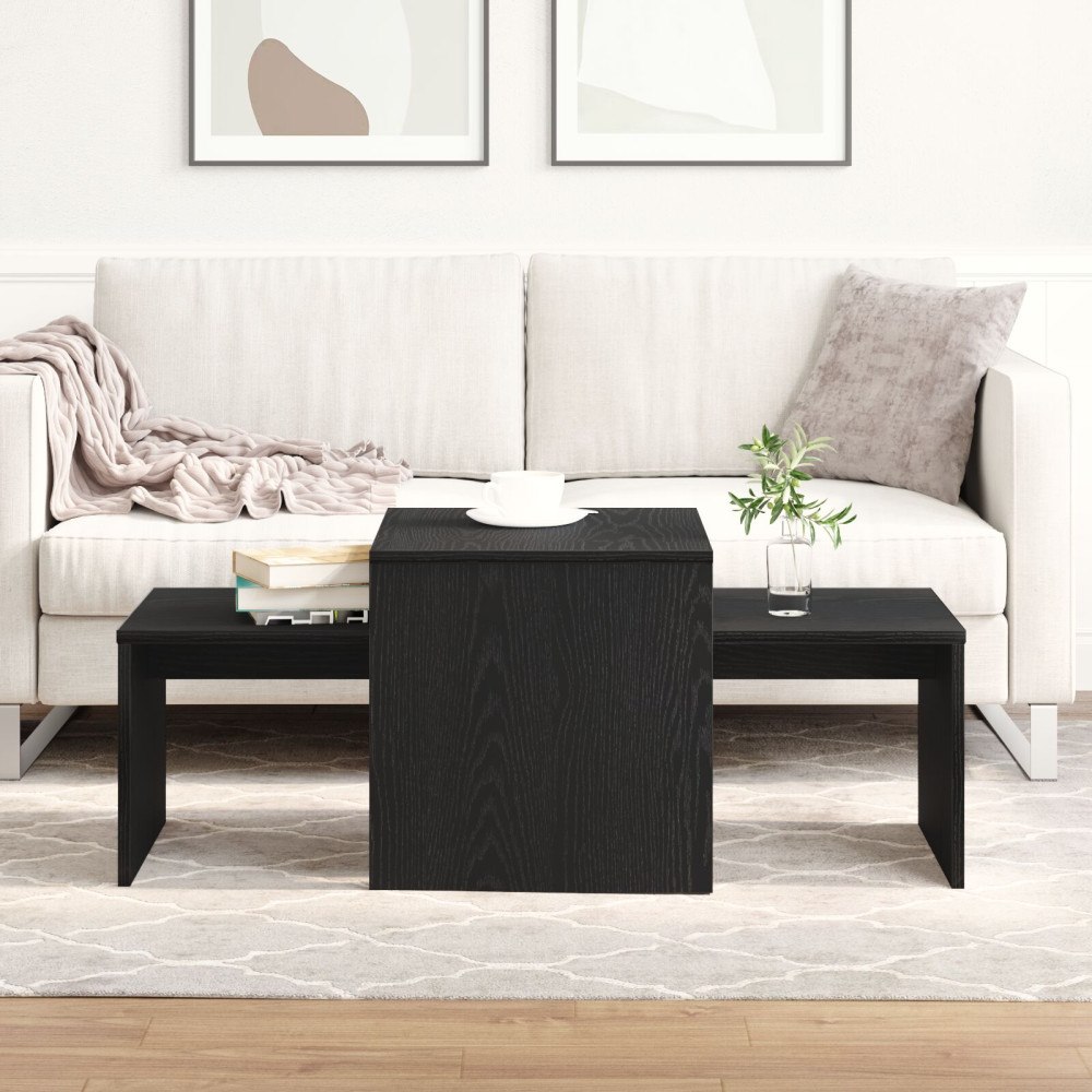 vidaXL Nest av bord Svart Ek 100x48x40 cm Ingenjörsträ