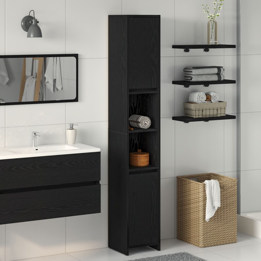 vidaXL Badrumsskåp Svart Ek 30 x 30 x 183.5 cm Konstruerat trä