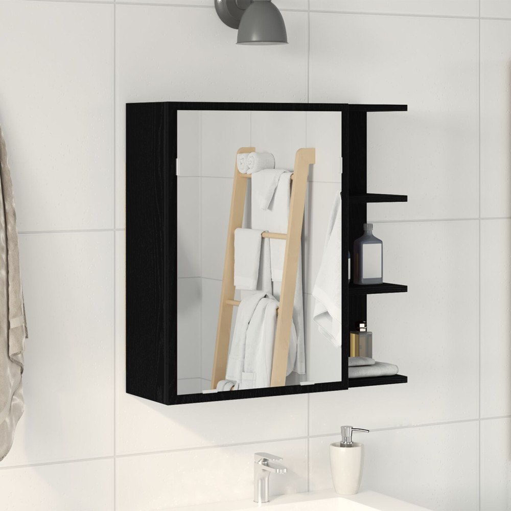 vidaXL Badrumsspegelskåp Svart Ek 62,5x20,5x64 cm i Konstruerat Trä