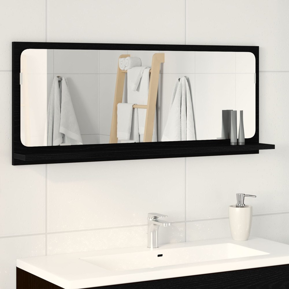 vidaXL Badrumsspegel Svart Ek 90 x 10,5 x 37 cm Byggt av trä