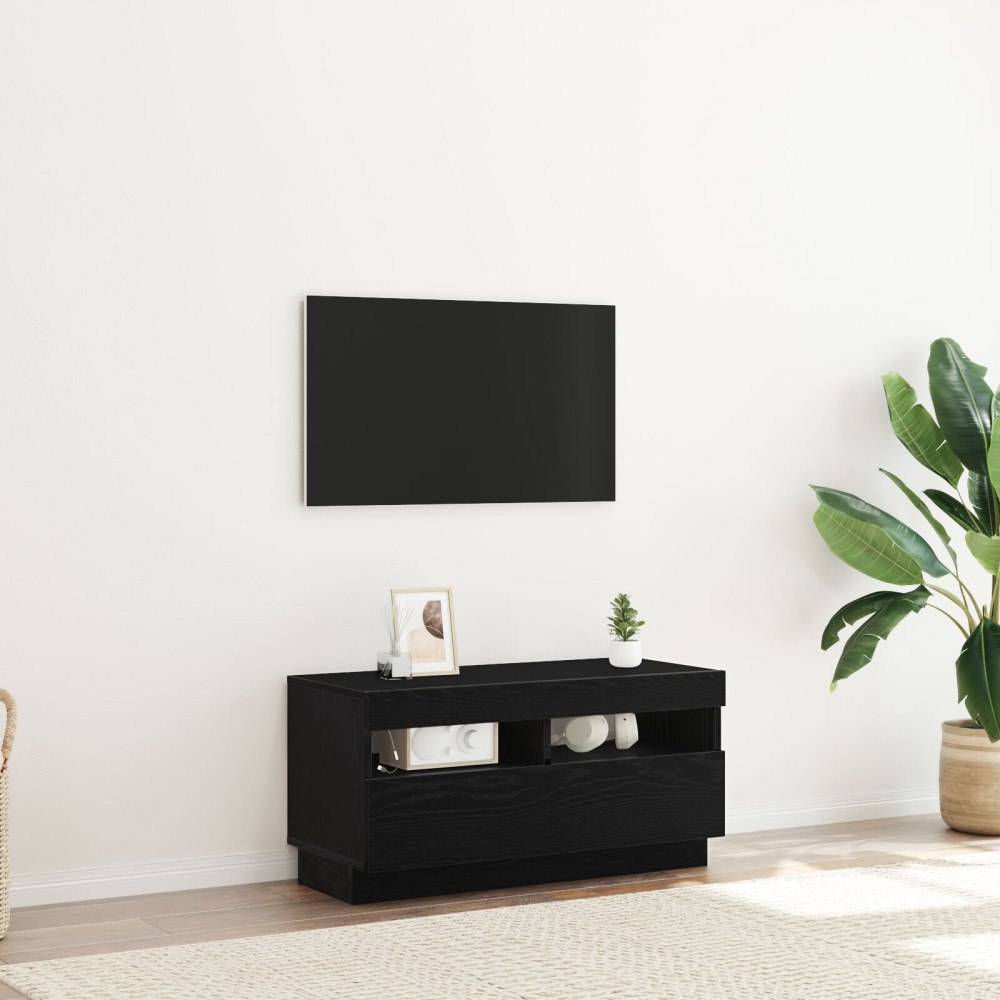 vidaXL TV-bänk med LED-lampor - Svart Ek - 80x35x40 cm - Byggt av trä