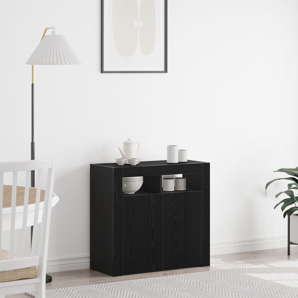 vidaXL Sideboard med LED svart ek 80x35x75 cm konstruerat trä