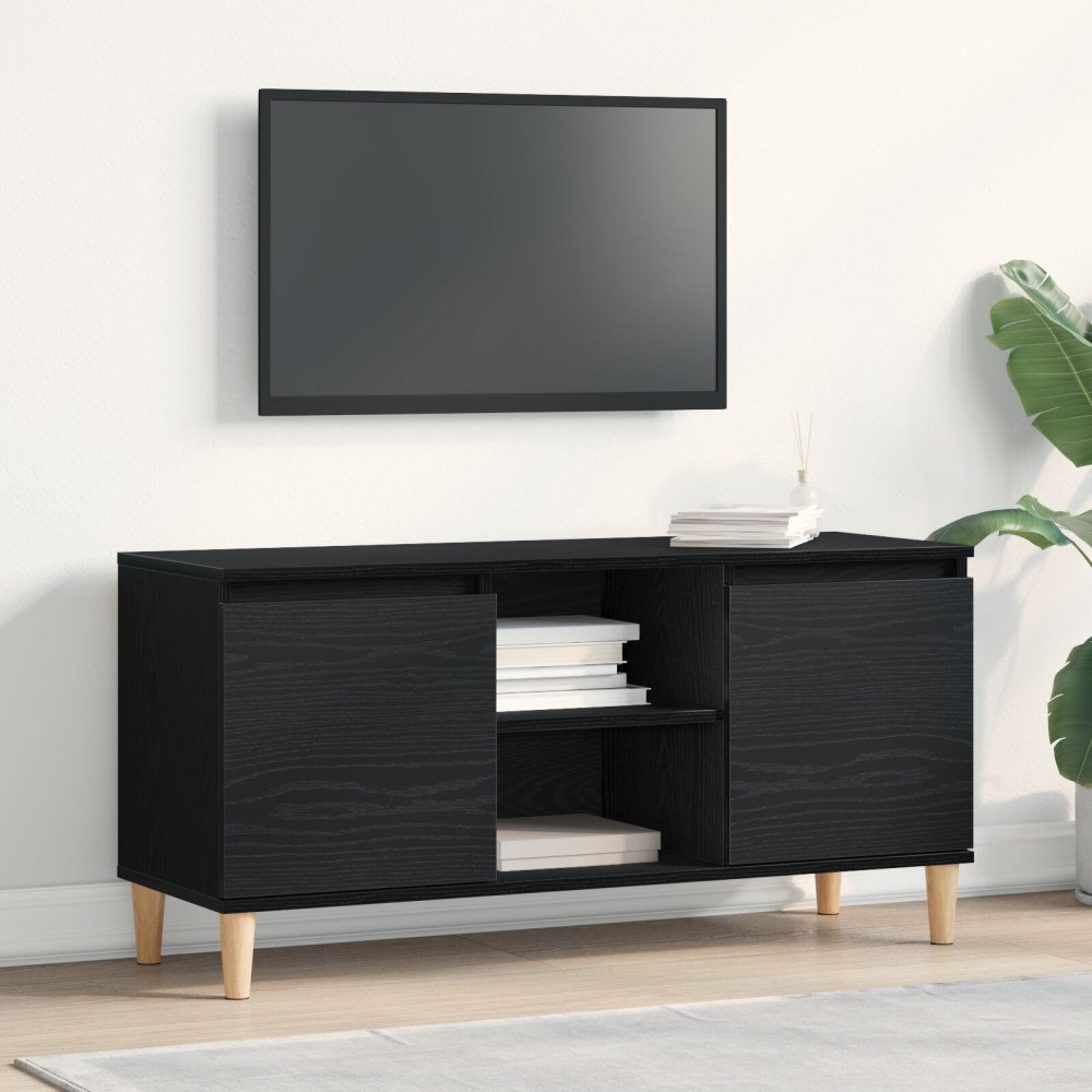 vidaXL TV-bänk med träben svart ek 102x35x50 cm