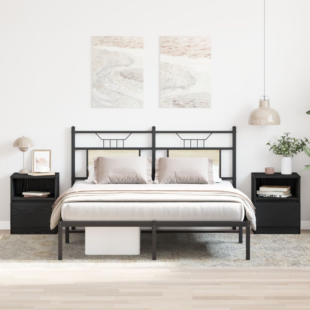 vidaXL Sängbord 2 st Svart Ek 40x40x50 cm Trä