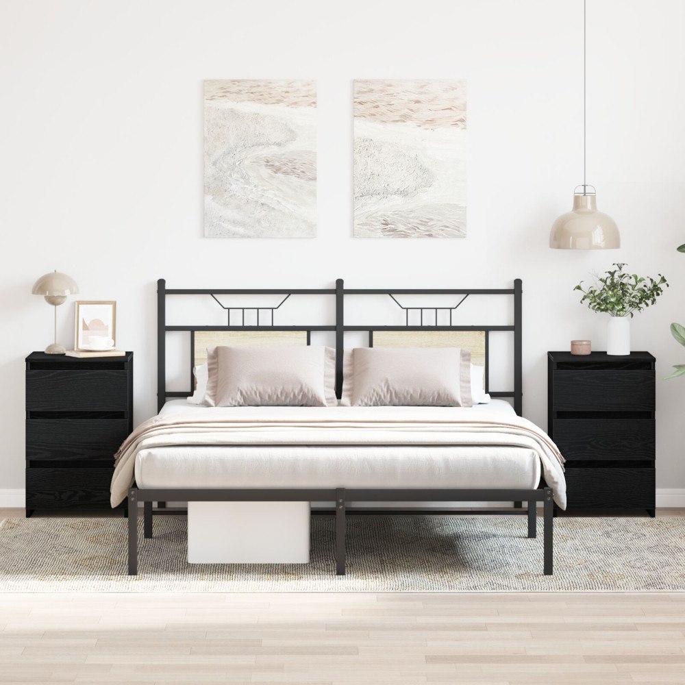 vidaXL Sängbord 2 st Svart Ek 40x35x62,5 cm Tillverkat trä