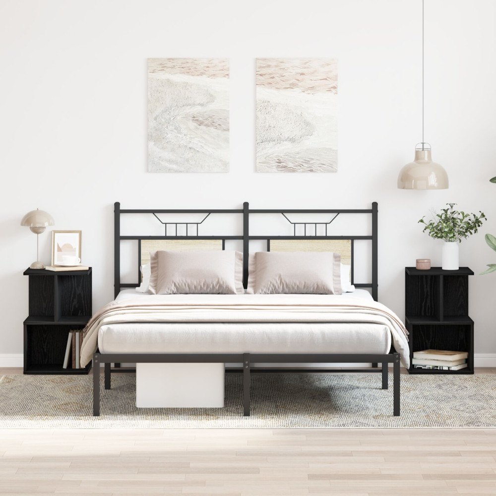 vidaXL Sängbord 2 st Svart Ek 35x35x55 cm Ingenjörsträ
