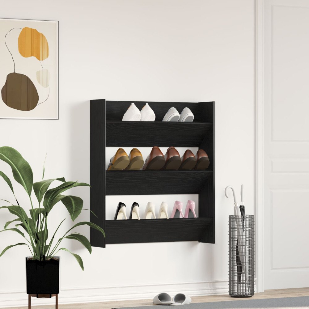 vidaXL Skoskåp Svart Ek 80x18x90 cm Konstruerat trä