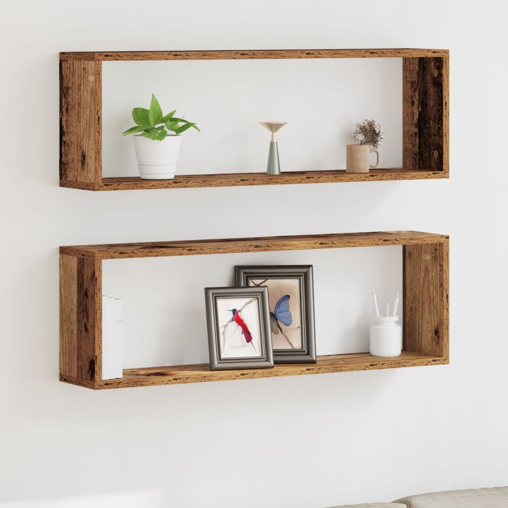 vidaXL Väggskåp 2 st Gamla trä 80x15x26 cm Konstruerat trä