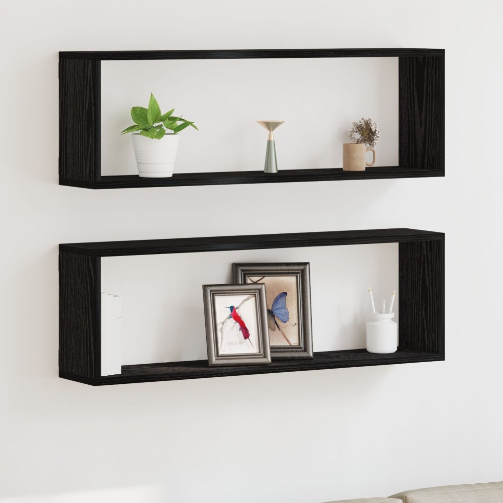 vidaXL Väggskåp - Set om 2, Svart Ek, 80x15x26 cm, Tillverkad av konstruerat trä