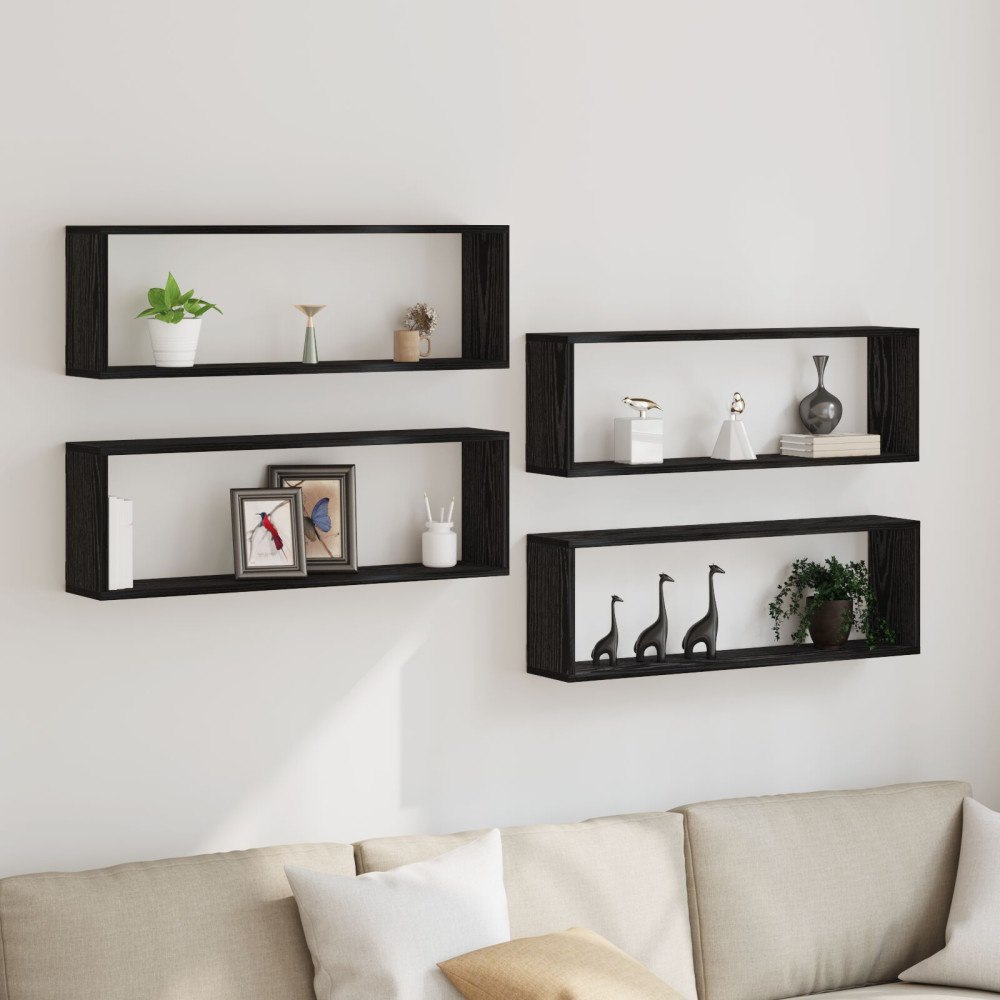 vidaXL Vägghyllor 4 st Svart Ek 80x15x26 cm Konstruerat trä