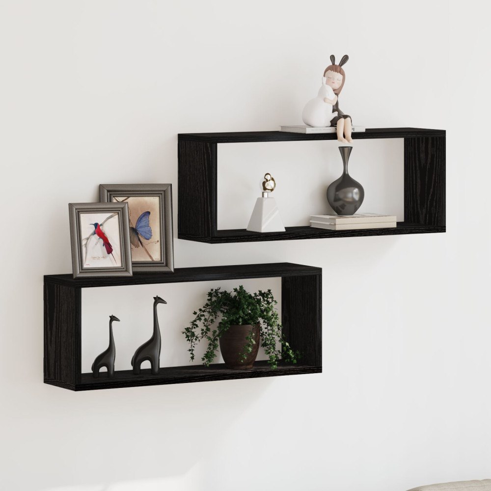vidaXL Vägghyllor 2 Pack Svart Ek 60x15x23 cm Tillverkade av konstruerat trä