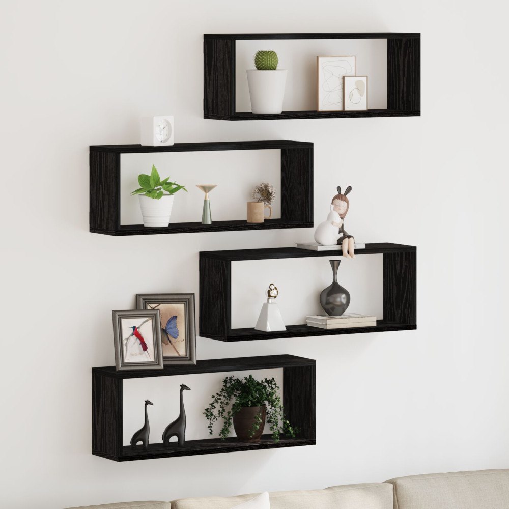 vidaXL Vägghyllor Set om 4 - Svart Ek - 60x15x23 cm - Tillverkad av Ingenjörsmaterial
