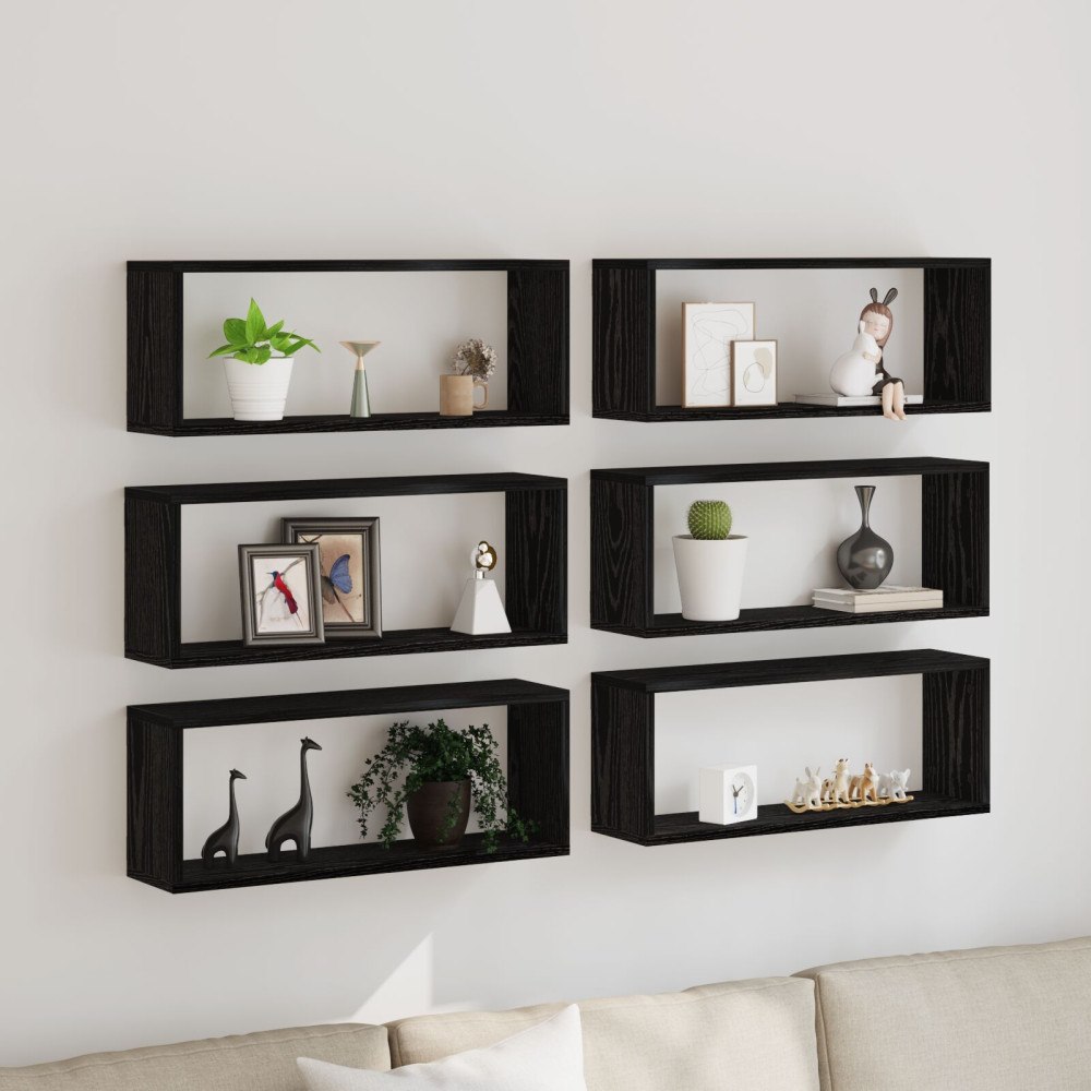 vidaXL Vägghyllor 6 st svart ek 60x15x23 cm konstruerat trä