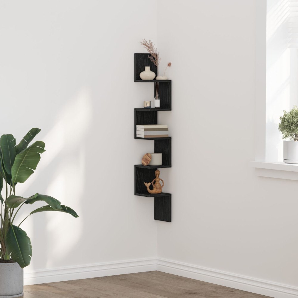 vidaXL Vägg Hörnhylla Svart Ek 20x20x127,5 cm Konstruerat Trä