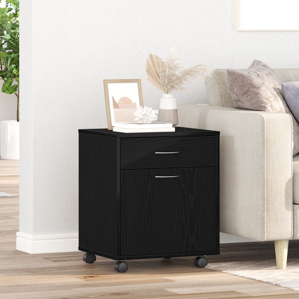 vidaXL Rullande Skåp Svart Ek 45x38x54 cm Byggt av trä