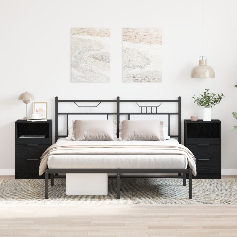 vidaXL Sängbord 2 st svart ek 40x35x65 cm konstruerat trä