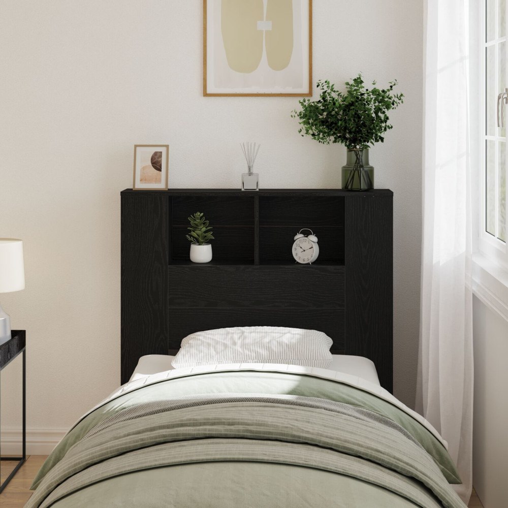 vidaXL Sänggavel Skåp Svart Ek 100x19x104,5 cm Tillverkat av Konstruerat Trä