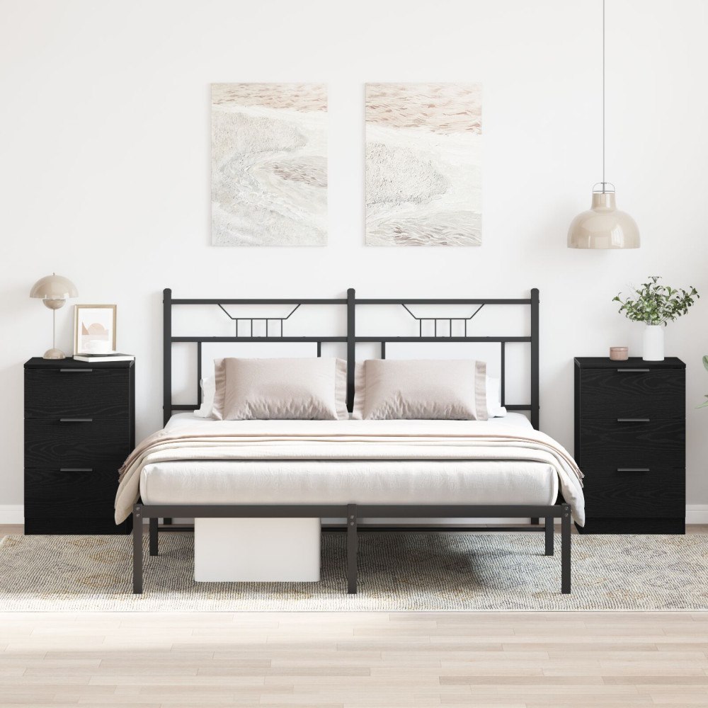 vidaXL Sängbord 2-pack Svart Ek 40x65x65 cm Tillverkat av Konstruerat trä