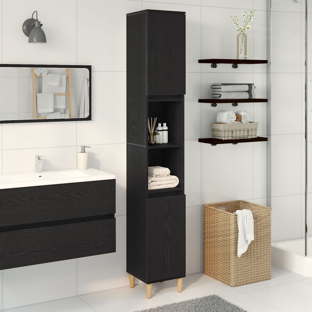 vidaXL Badrumsskåp svart ek 30x30x190 cm konstruerat trä