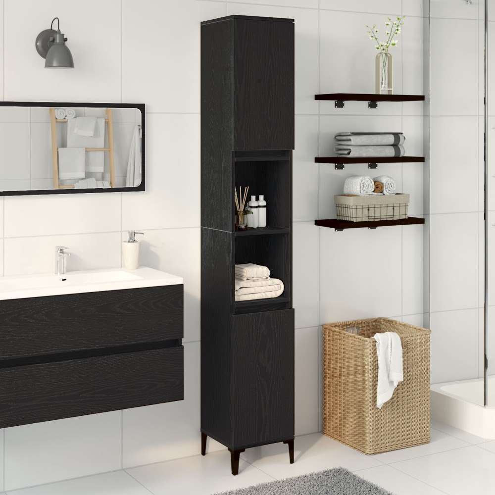 vidaXL Badrumsskåp svart ek 30x30x190 cm konstruerat trä