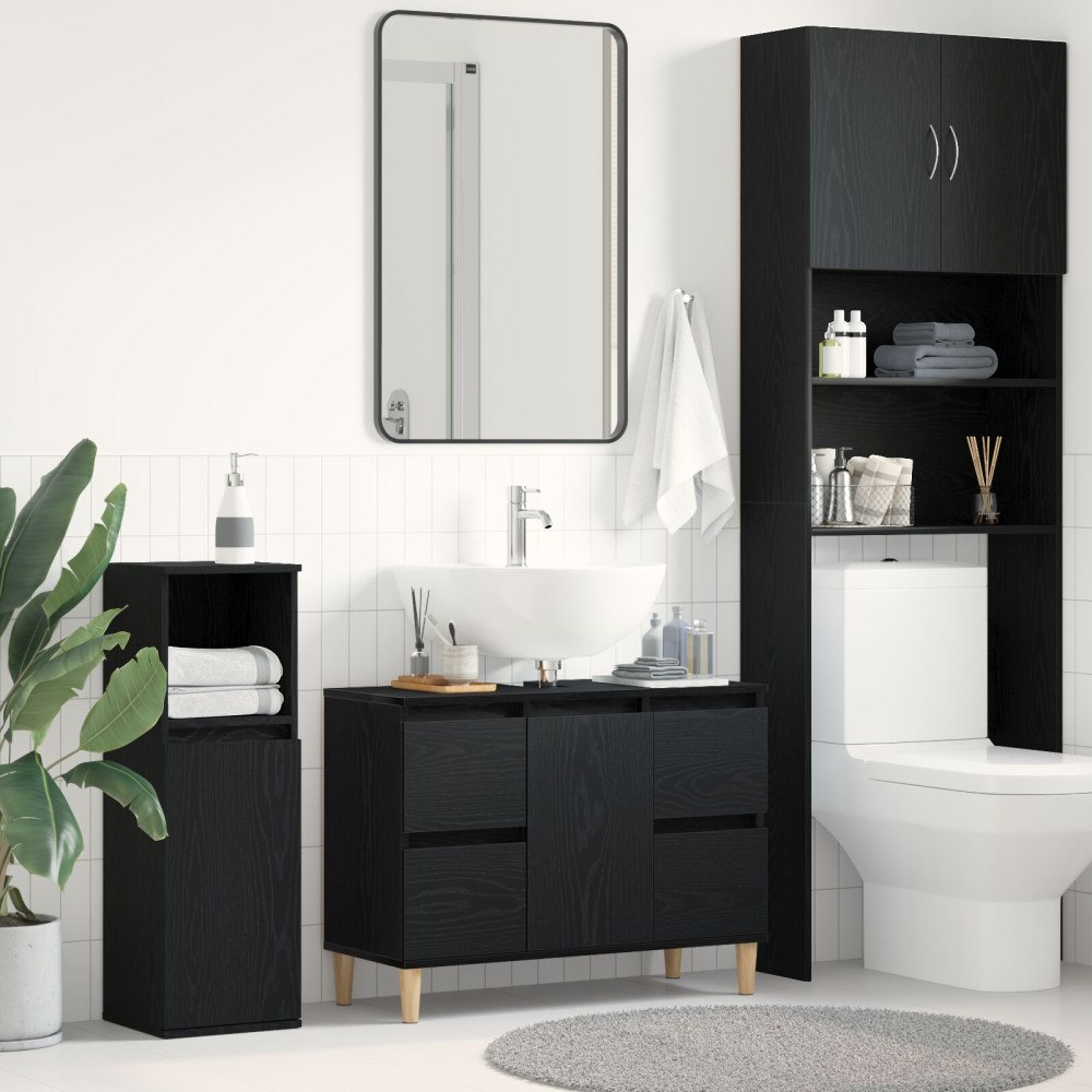 vidaXL Handfatsskåp Svart Ek 80x33x60 cm Konstruerat trä