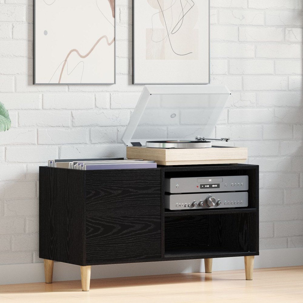 vidaXL Skåp för vinylskivor svart ek 84,5x38x48 cm konstruerat trä