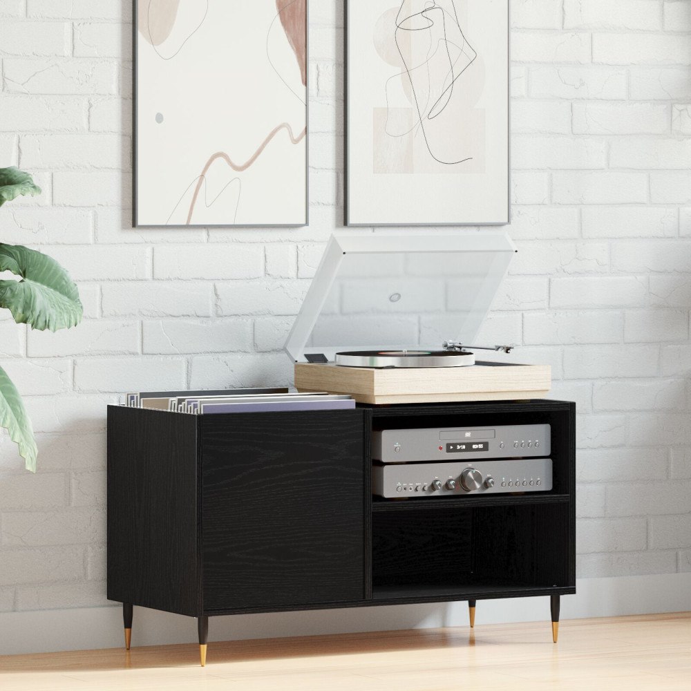 vidaXL Skåp för vinylskivor svart ek 84,5x38x48 cm konstruerat trä
