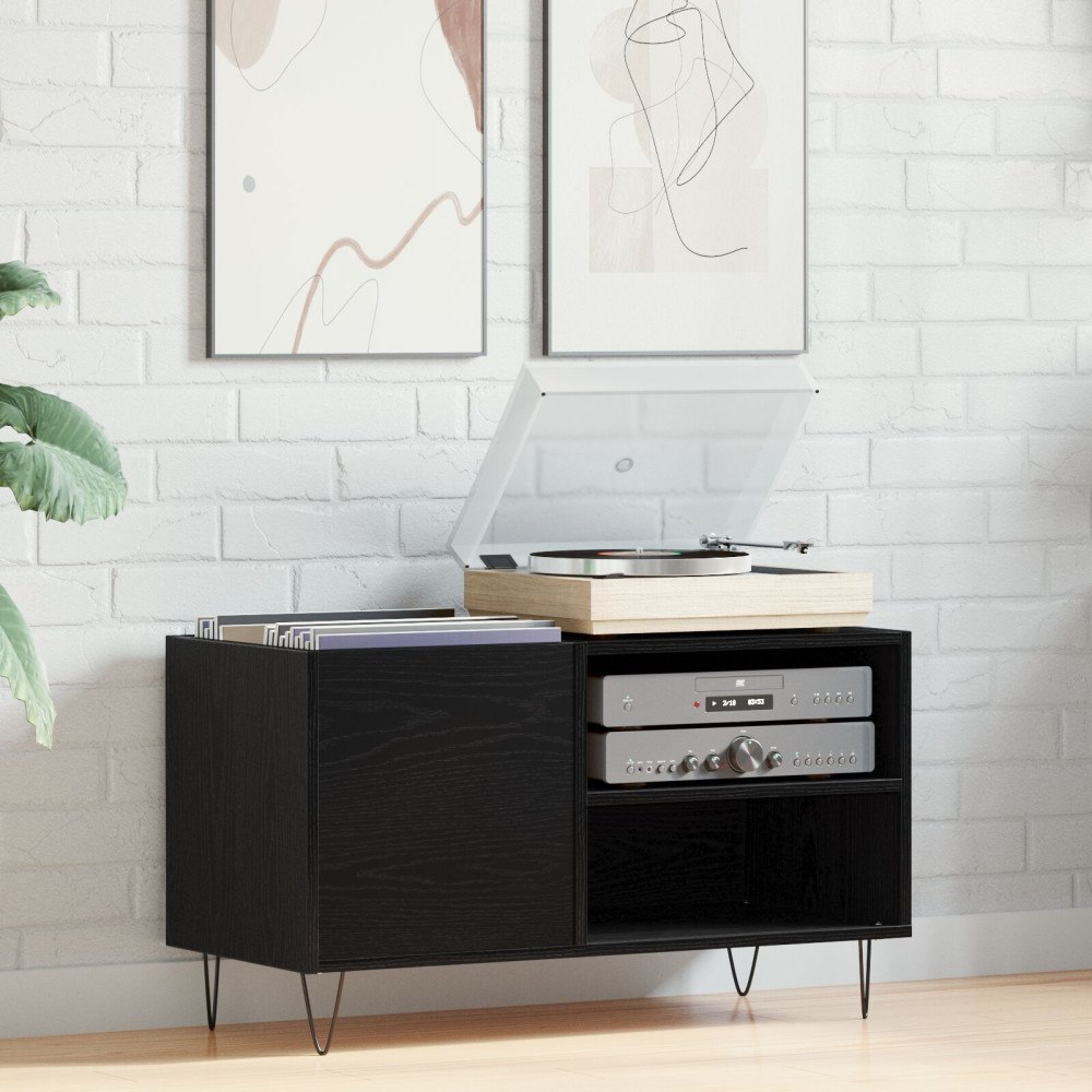 vidaXL Skåp för vinylskivor svart ek 84,5x38x48 cm konstruerat trä