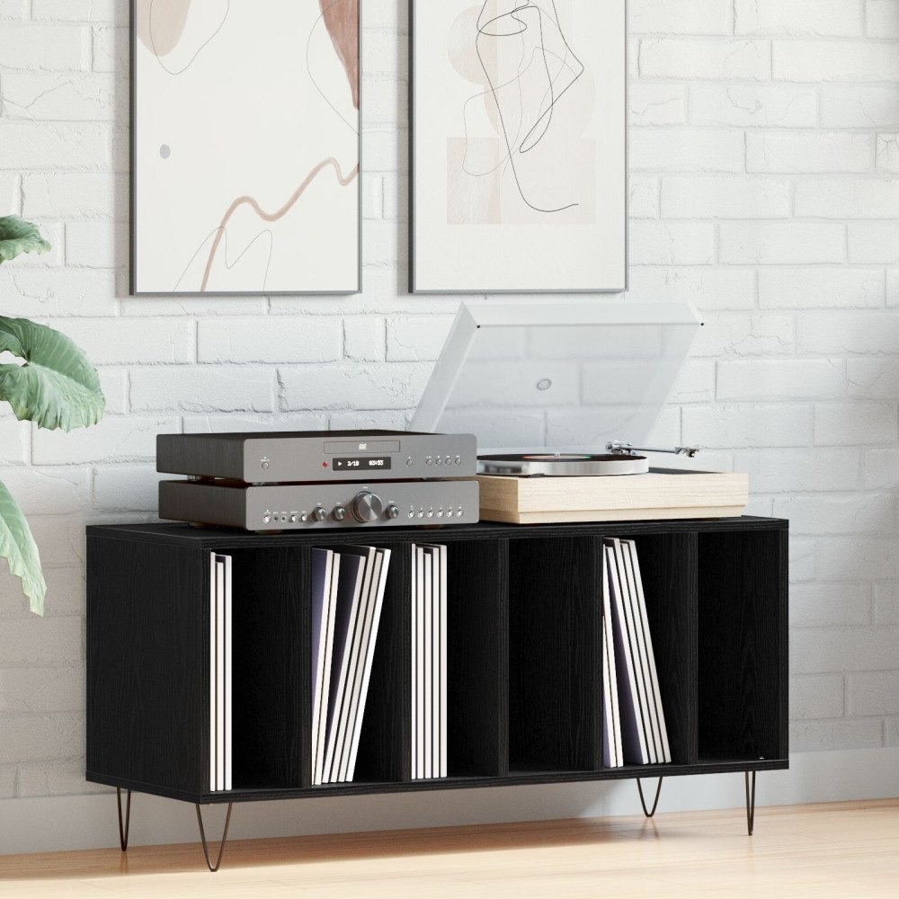 vidaXL Skåp för vinylskivor svart ek 100x38x48 cm konstruerat trä
